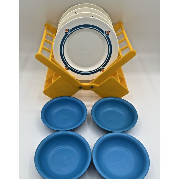 Vtge Fisher Price Fun With Food Drying Rack Dishes 1987 Bowls Plates Made in USA - Picture 1 of 15